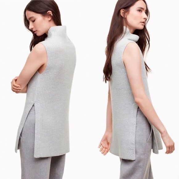 𝅺ARITZIA Wilfred Durandal Italian Wool Sleeveless Turtleneck Sweater Grey ~ XXS - Picture 1 of 12